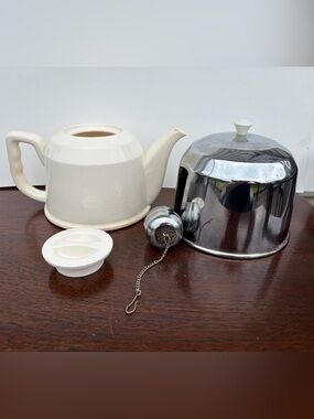 Vintage Mid Century Ceramic Stovetop Tea Pot Kettle with Warming Lid
